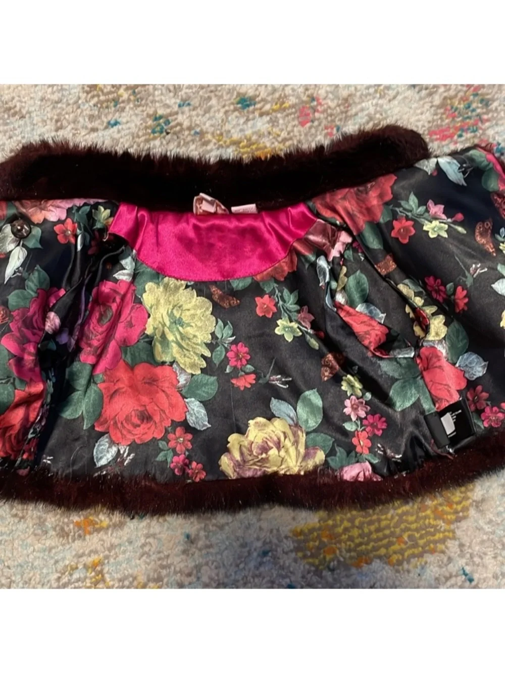 Ted Baker Deep Mahogany Faux Fur Capelet with Decorative Button NWT Sz 6/12 mths